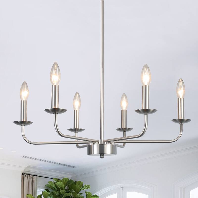 24.01 in. Modern Farmhouse Chandelier , 6-Light French Country Chandelier for Dining Room Living Room Bedroom Kitchen - Nickel