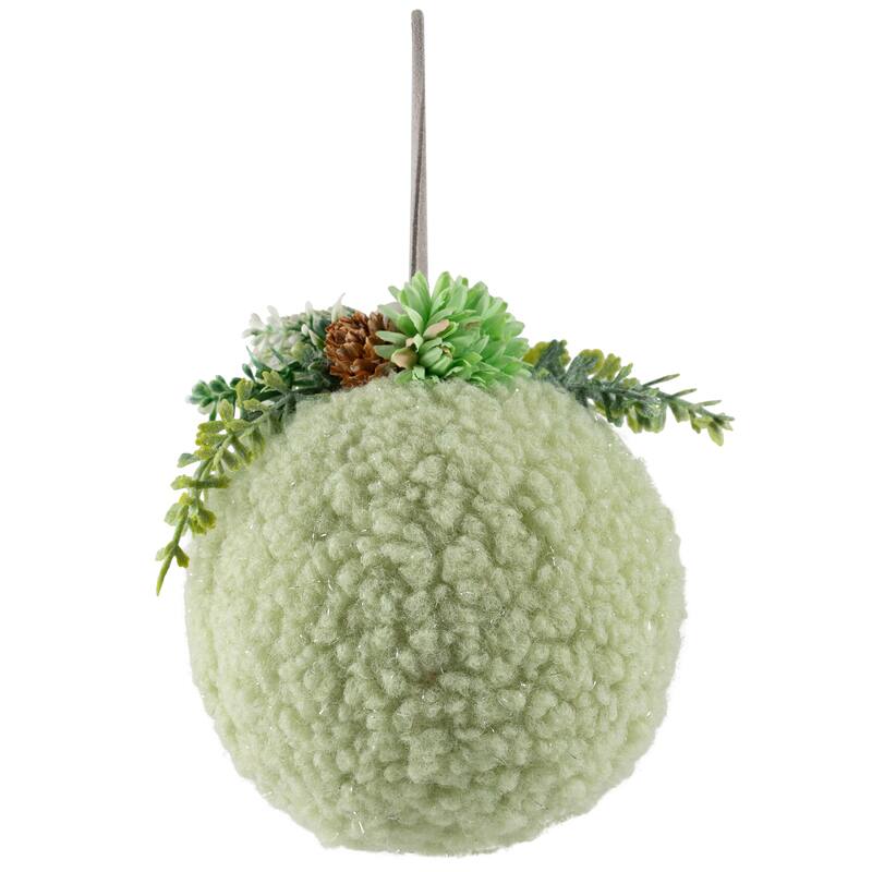 Winter Foliage Plush Christmas Ball Ornament - 4" - Tea Green
