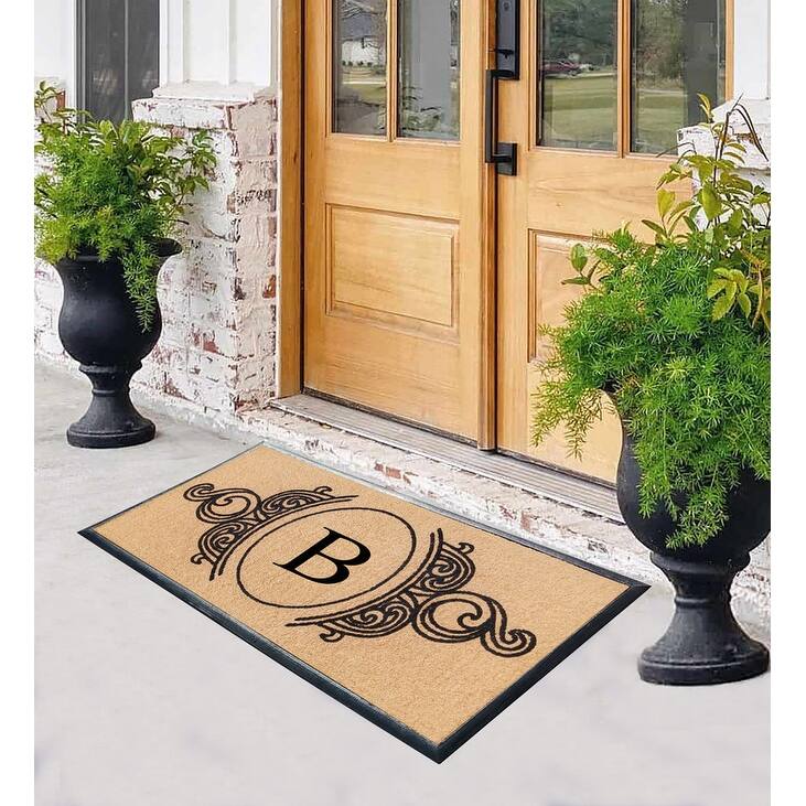 A1HC Natural Coir & Rubber Hand Flocked Large Monogrammed Doormat 30X60 Inch