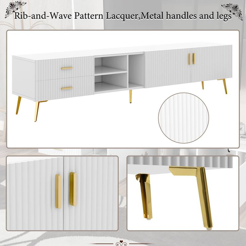 Modern TV Stand with 5 Champagne legs - Durable, stylish, spacious, versatile storage TVS up to 77"