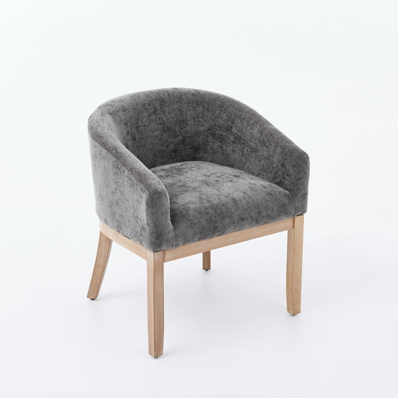 Mid Century Modern Upholstered Barrel Dining Chairs with Arms, Farmhouse Linen Kitchen Chairs with Natural Hardwood Frame