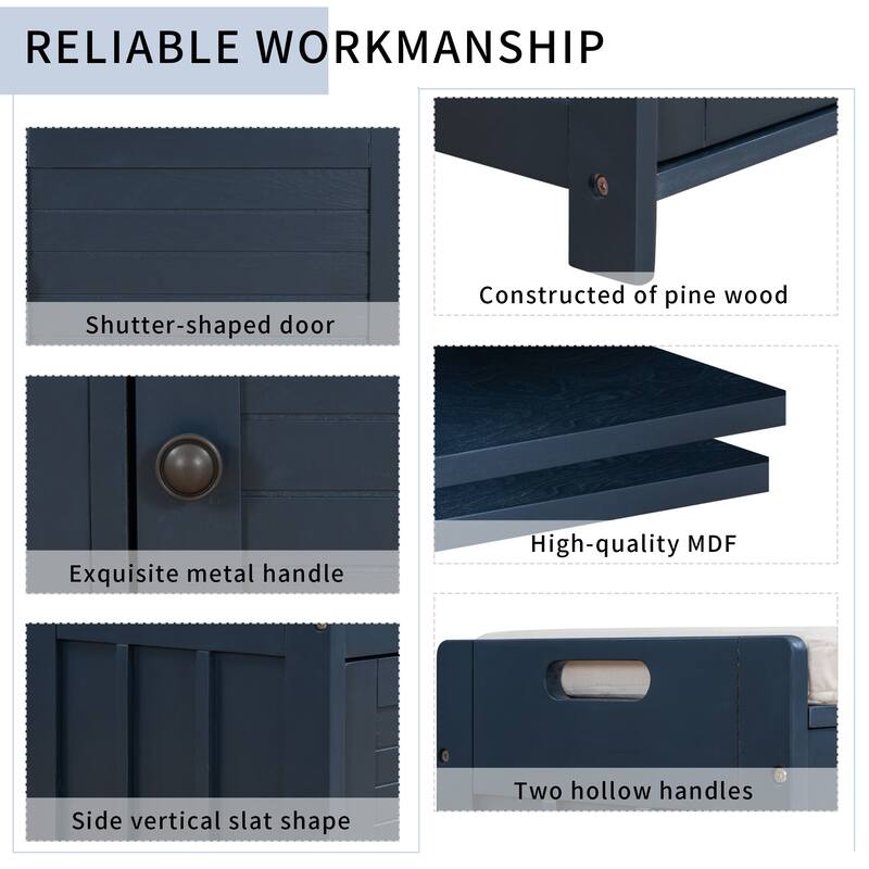 43.5" Storage Shoe Bench with Removable Cushion and Hidden Storage Space