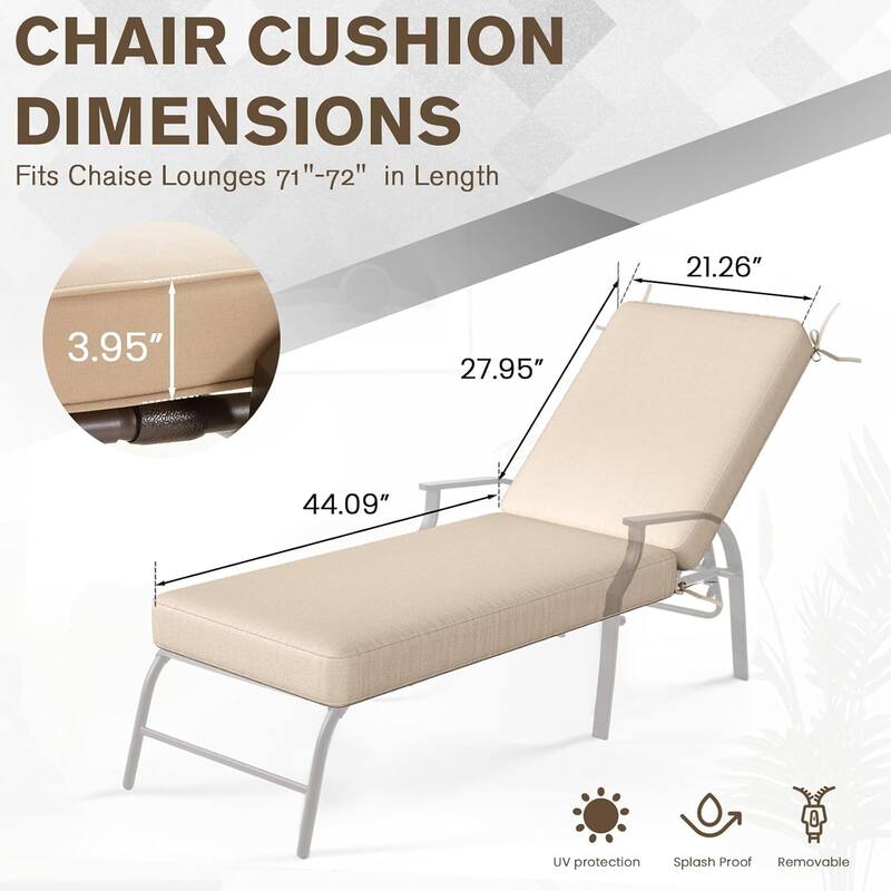 AECOJOY Chaise Lounge Cushions Outdoor Set of 2, Patio Lounge Chair Cushion for Outdoor Furniture