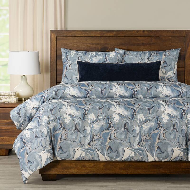 Siscovers Wanderlust Marble Print Duvet Set - Wanderlust Sapphire - Queen - 5 Piece