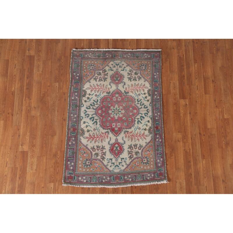 Tabriz Persian Accent Rug Hand-Knotted Floral Wool Carpet - 3'1"x 4'9"