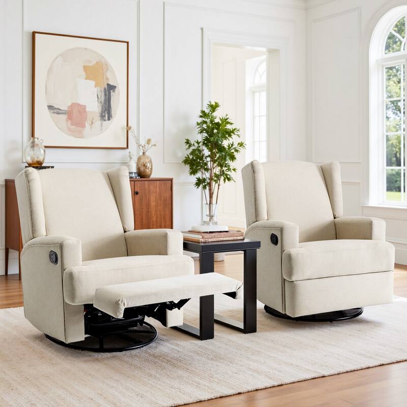 31'' W Manual Glider Swivel Glider Rocker Recliner Nursery Set of 2 - Beach