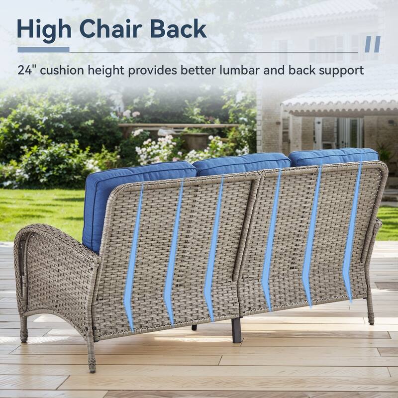 Gymojoy 3-Seat Outdoor Wicker Sofa with Professional Outdoor Cushions
