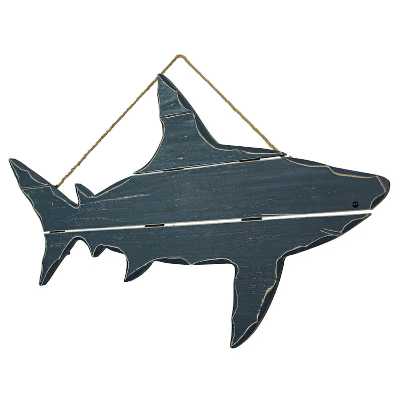 Zeckos 31 Inch Blue Wood Imitation Shark Wall Hanging Nautical Art