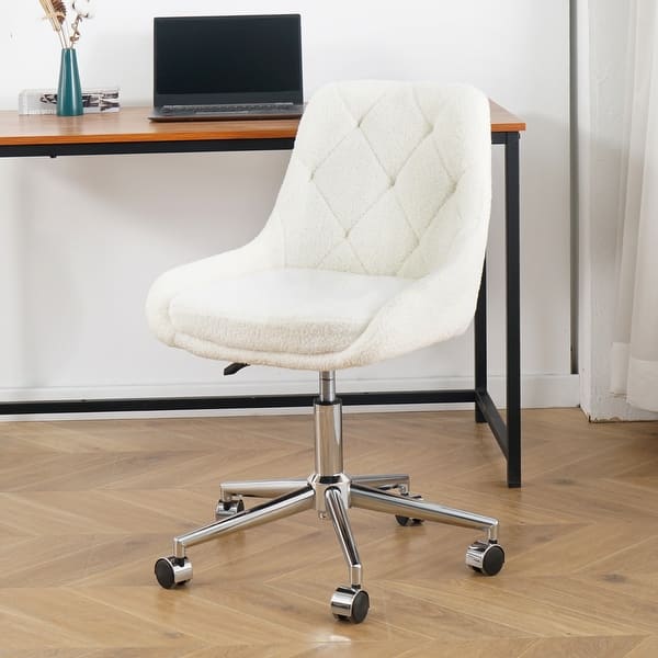 slide 2 of 45, Modern Teddy Fleece Fabric with Metal Legs with Lift Adjustment, Swivel Office Chair Beige/Silver