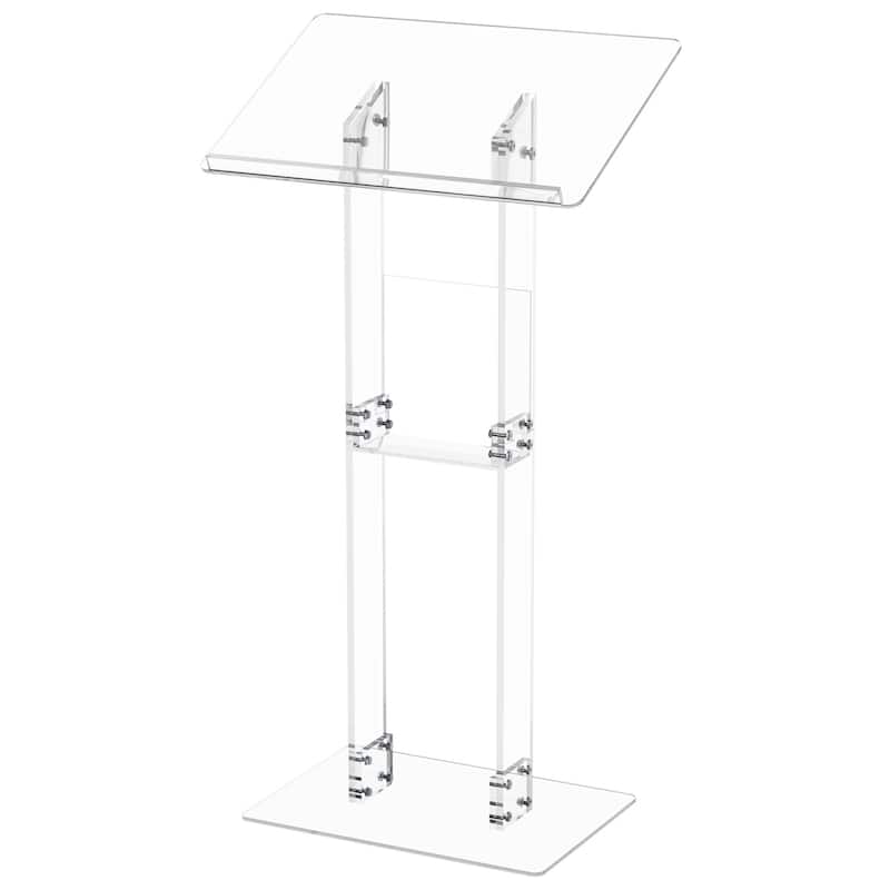 Clear Acrylic Presentation Lectern Pulpits Transparent Podium Stand with Tilted Wide Top and Shelf - Clear