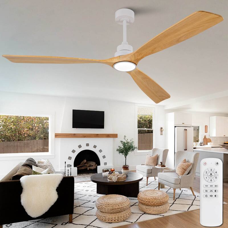 72 Inch Modern Ceiling Fan With 3 Color Dimmable 3 Solide Wood Blades Remote Control Reversible DC Motor With Led Light