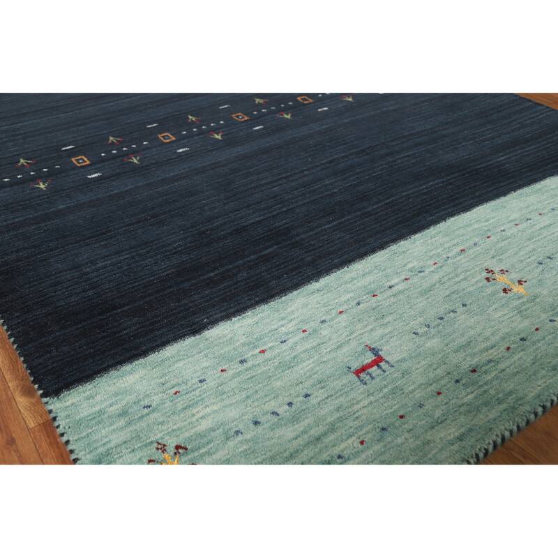 Hand Knotted Oriental 100% Wool Carpet Tribal Animal Pictorial Navy Blue & Blues Gabbeh Area Rug - 5' 10'' X 4' 0''