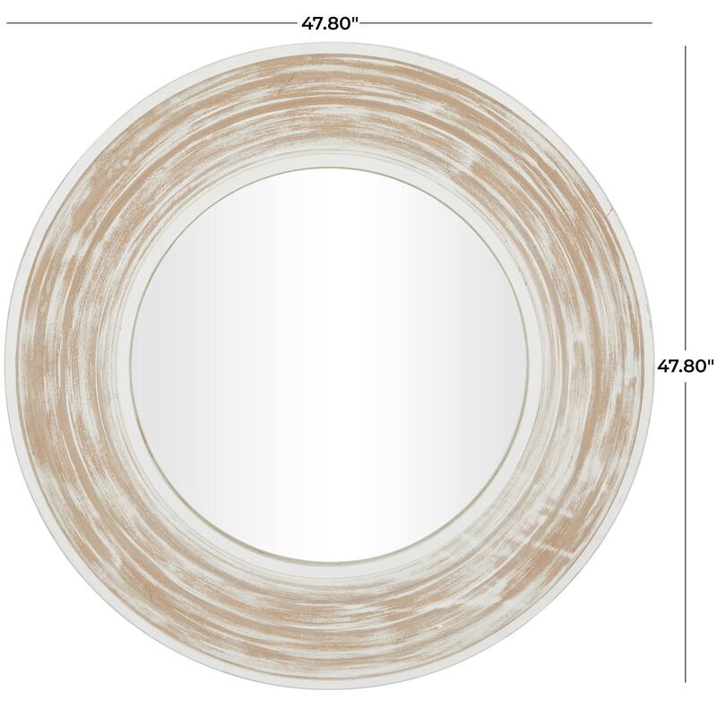 Wooden Room Wall Mirror with White Wash Effect - Cream - Roche River Decor
