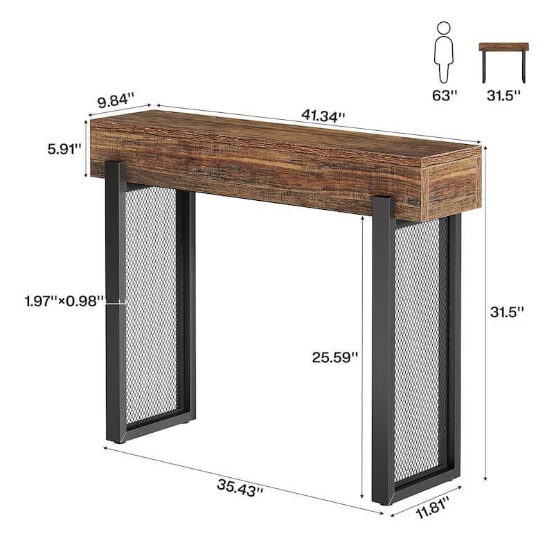 41" Wood Console Table with Storage, Industrial Small Entryway Table