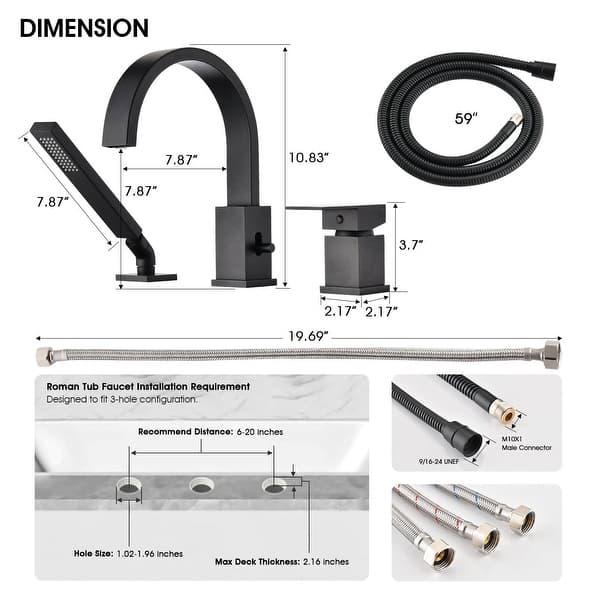 dimension image slide 3 of 4, Single Handle Deck Roman Tub Faucets/Filler with Handheld Shower