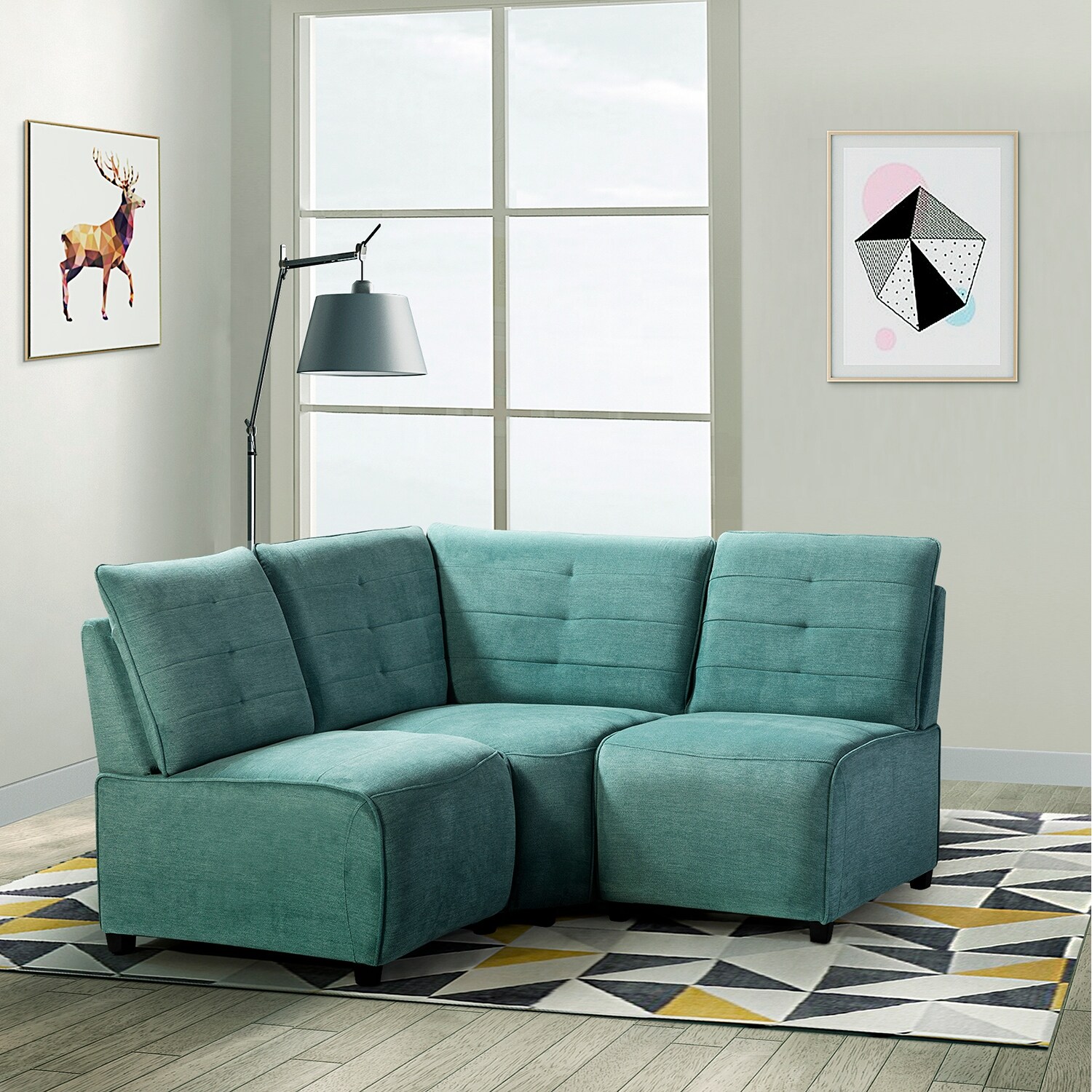 JAYDEN CREATION Melissa Cushions Padded Corner Sectional with Tufted Back