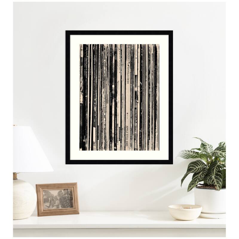 Kate and Laurel 33 RPM Black and White by Robert Cadloff Framed Wall Art Print