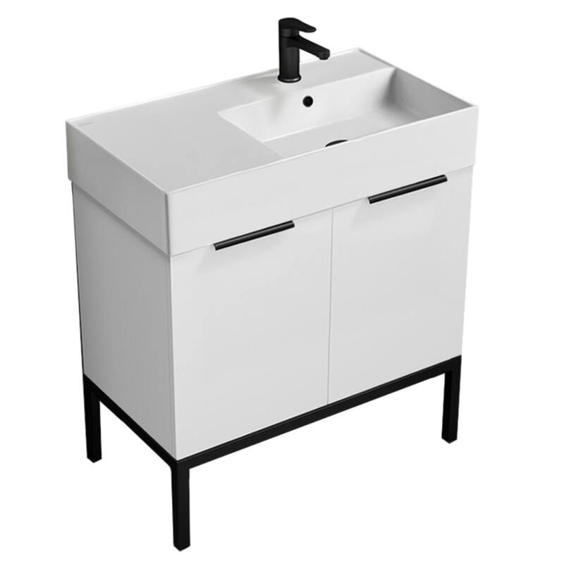 Nameeks Derin-3217-C-R Derin 32" Free Standing Single Basin Vanity Set - Gloss White / Black - Glossy