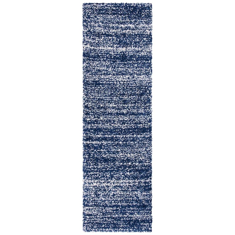 SAFAVIEH, Hudson Shag Janel Modern 2-inch Thick Rug - 2'3" x 10' Runner - Navy/Ivory