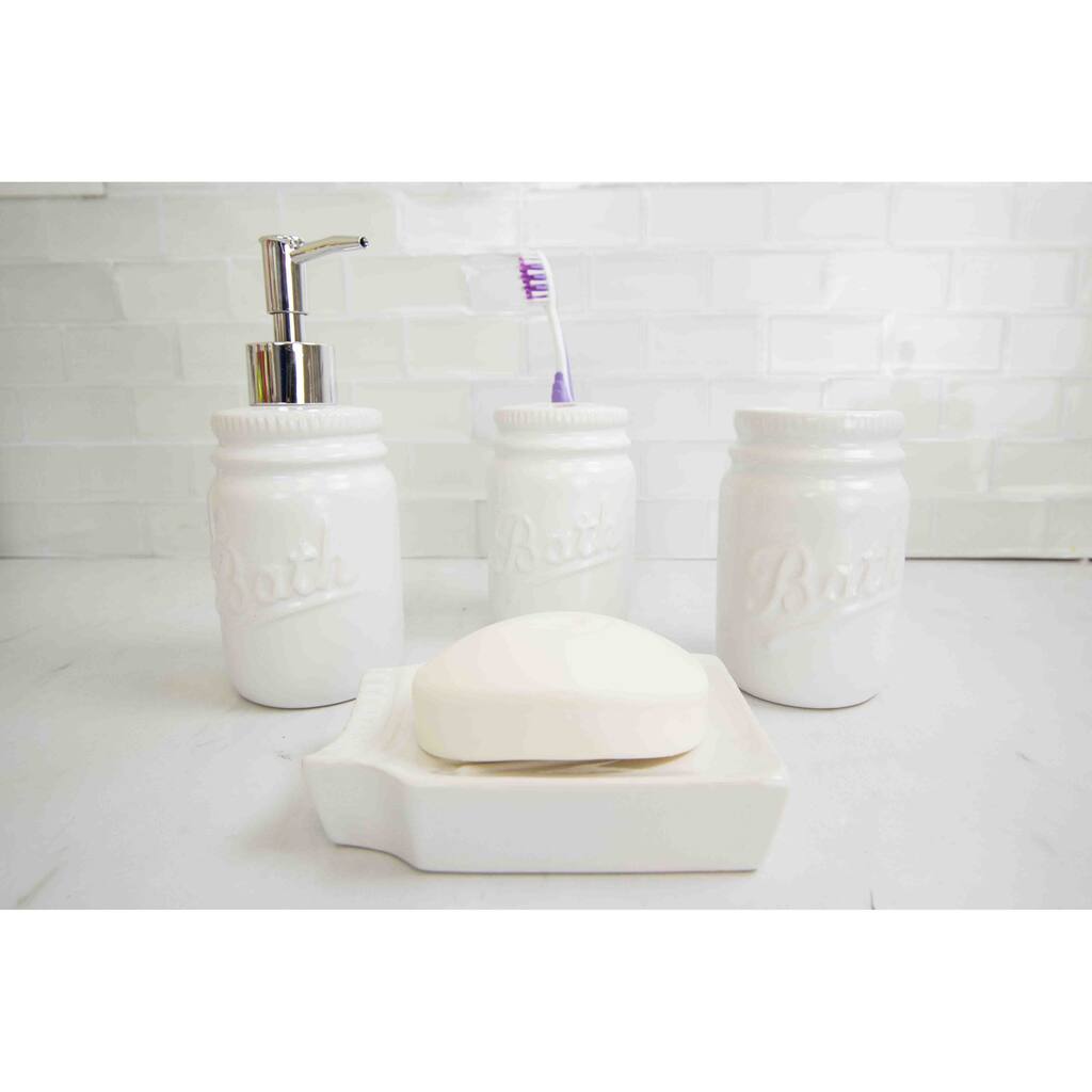 4 Piece Dolomite Mason Jar Bath Set, White