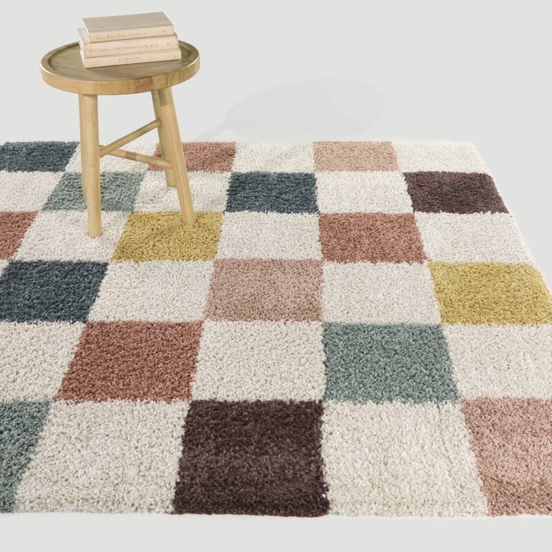 Cavalcanti Checkered Shag Area Rug - 5'3" x 7' - Cream - Rectangle