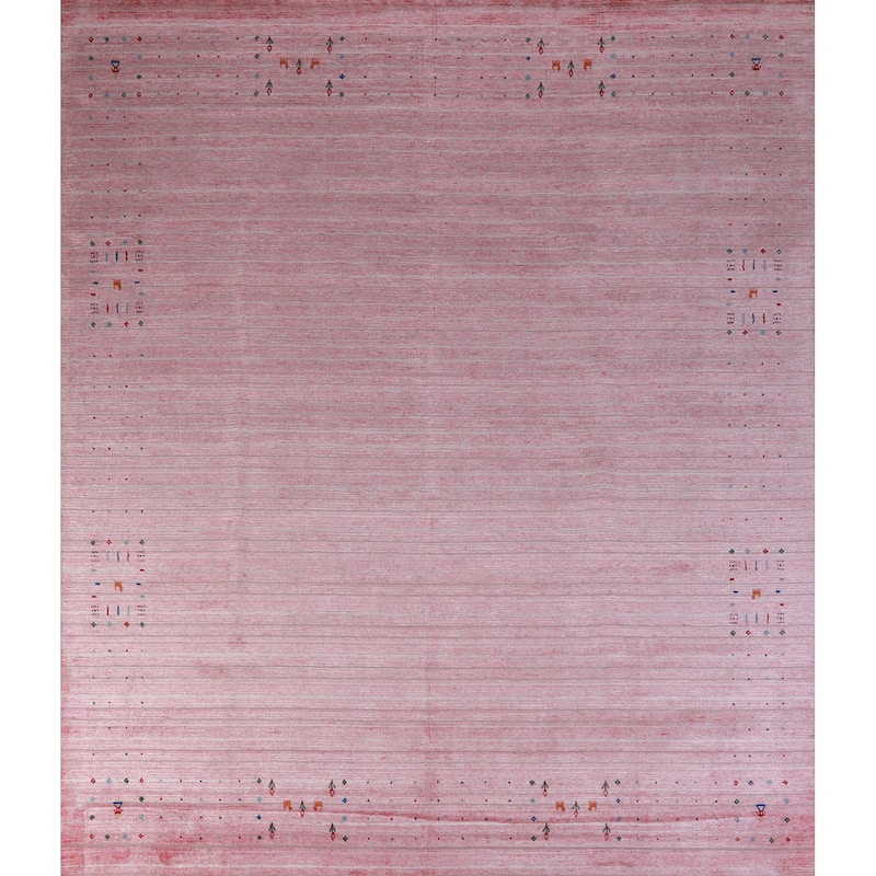 Hand Knotted Oriental 100% Wool Carpet Tribal Animal Pictorial Pink Gabbeh Area Rug - 9' 11'' X 9' 8''