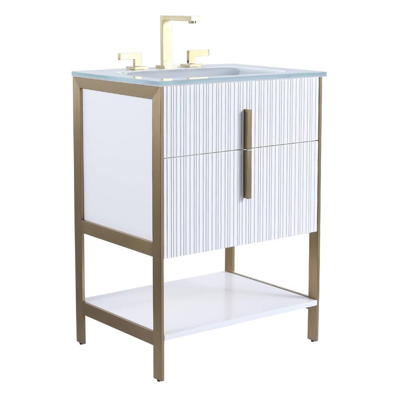 Fine Fixtures Serenity Modern bathroom vanity - White Matte - Satin Brass Hardware