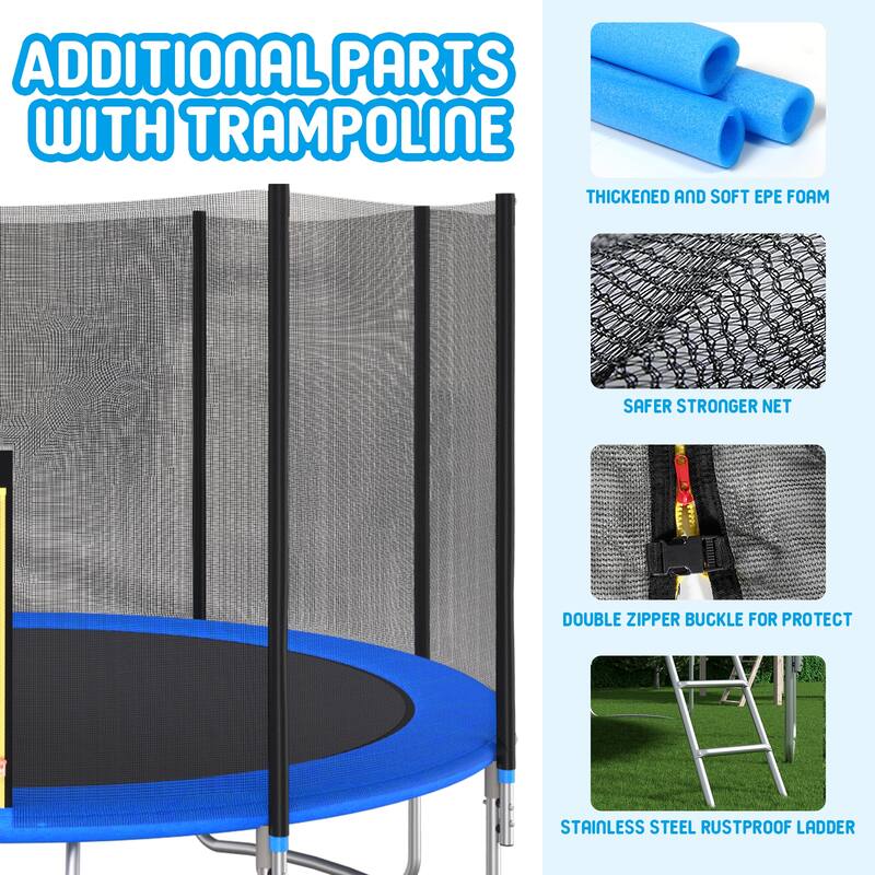 Top Quality 12 FT Outside Trampoline complete with Safety Net and Basketball Hoop - Blue