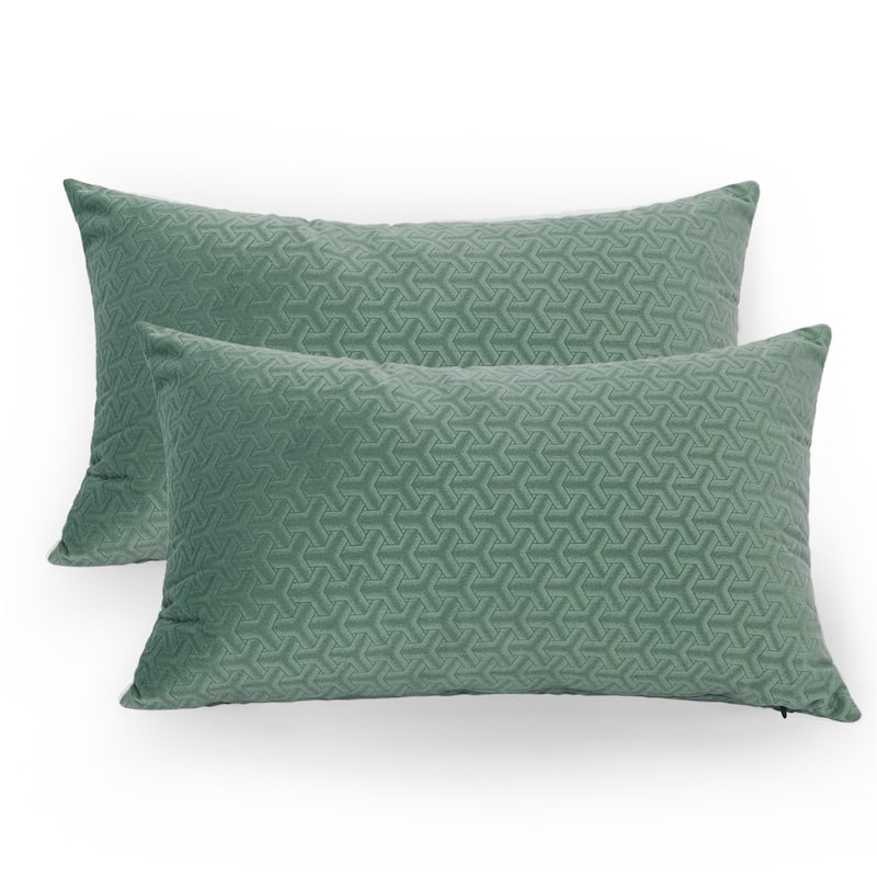 Adeco Set of 2 12"x 20" Rectangular Pillowcase Fabric Throw Pillow Covers - Green