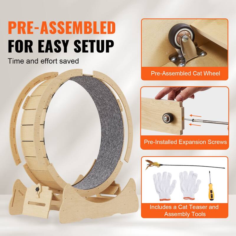 Cat Exercise Wheel, Large Cat Treadmill Wheel for Indoor Cats, Cat Running Wheel with Detachable Carpets