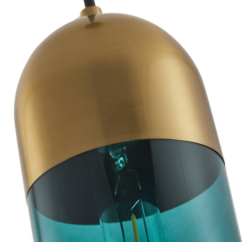1-Light Green Cylinder Glass Pendant Lighting - 3.9"D×4.3"W×75.5"H(Adjustable)