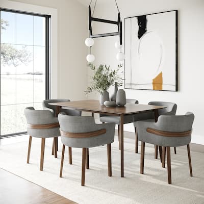 Modrest Castillo & Jordan Modern Grey Fabric & Walnut 7-Piece Dining Set