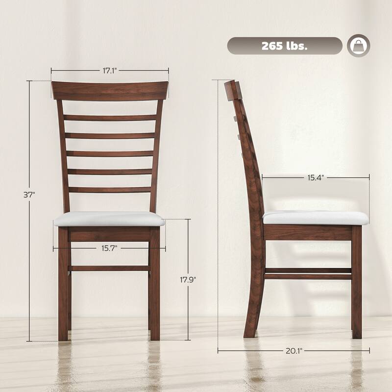 Set of 2 Dark Brown Beige Dining Chairs with Foam Cushion Seat and Rubberwood Frame - 17.1" W x 20.1" D x 37" H
