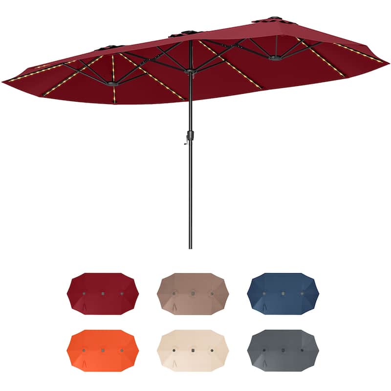Extra Large 15.5 Feet Double-Sided Patio Umbrella with Solar LED Lights and Crank Outdoor Shade (Umbrella Only)