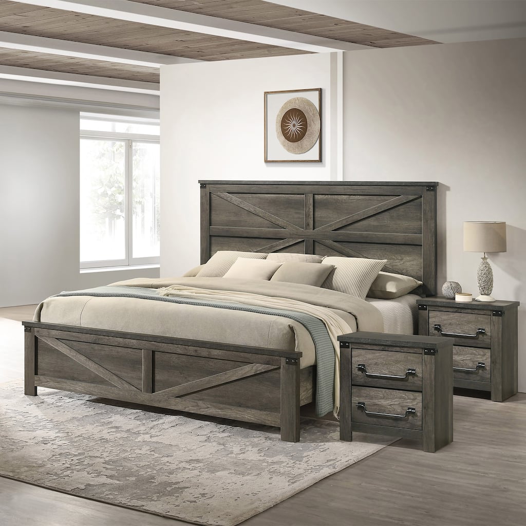 Furniture of America Vraif Farmhouse 3-Piece Rustic Grey Wood Panel Bedroom Set