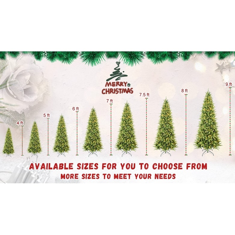 5FT Slim Christmas Tree with 200 Warm White LED Lights-610 PE+PVC Tips,Space-Saving Hinged Design, Easy Setup