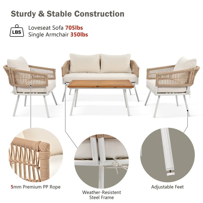 4-Piece Patio Conversation Set with Acacia Wood Table