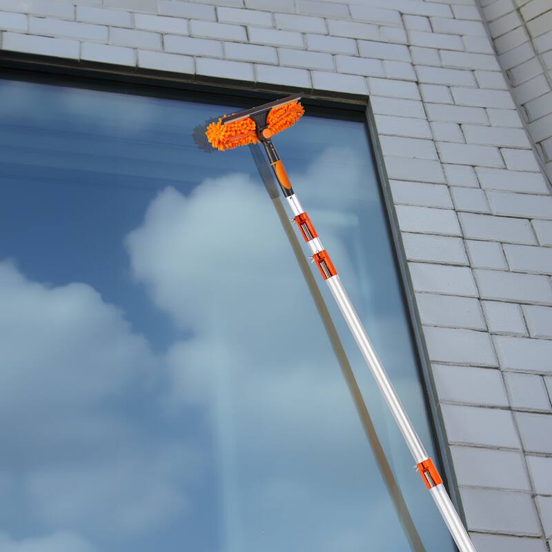 Orange-Silver Adjustable 4-24ft Telescopic Pole with Snap-On Lock for Cleaning Painting and High Reach - 4-24-Feet