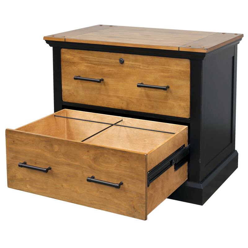 Toulouse Wood Lateral File With Legal/Letter File Drawer, Office Storage, Black