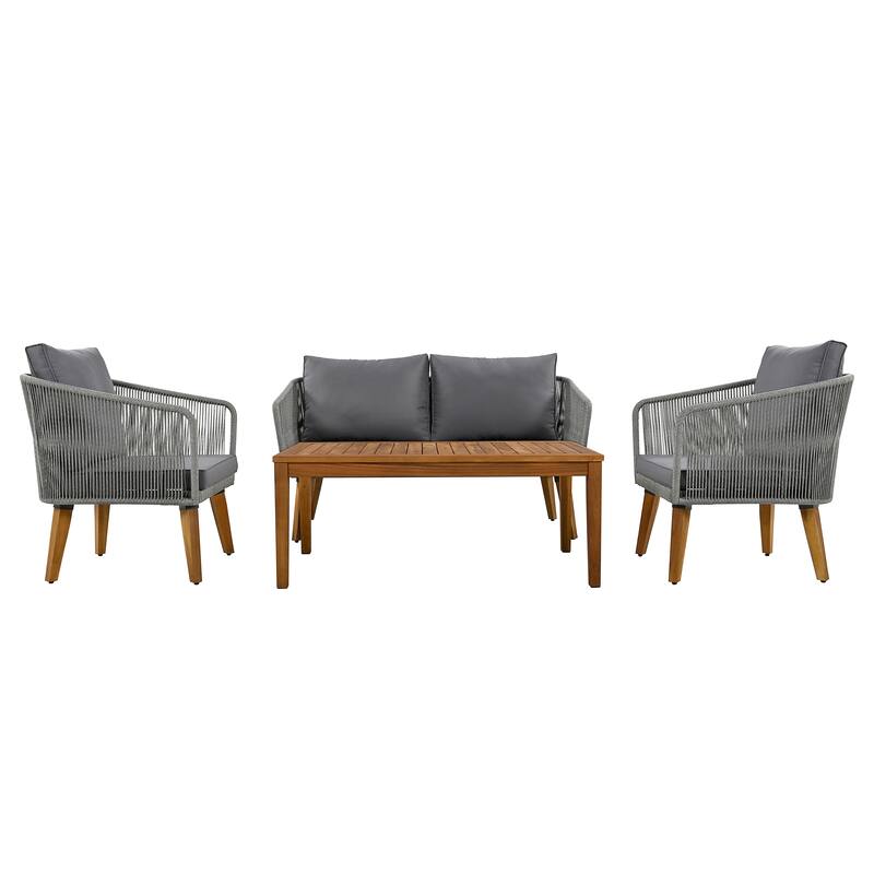 4-Piece Outdoor Patio Conversation Set with Table,Cushions, for Backyard
