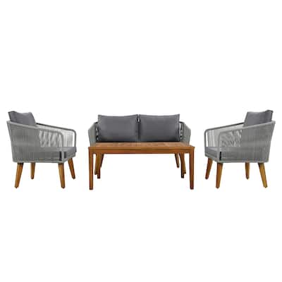 Outdoor Patio Conversation Sofa Set with Solid Wood Coffee Table