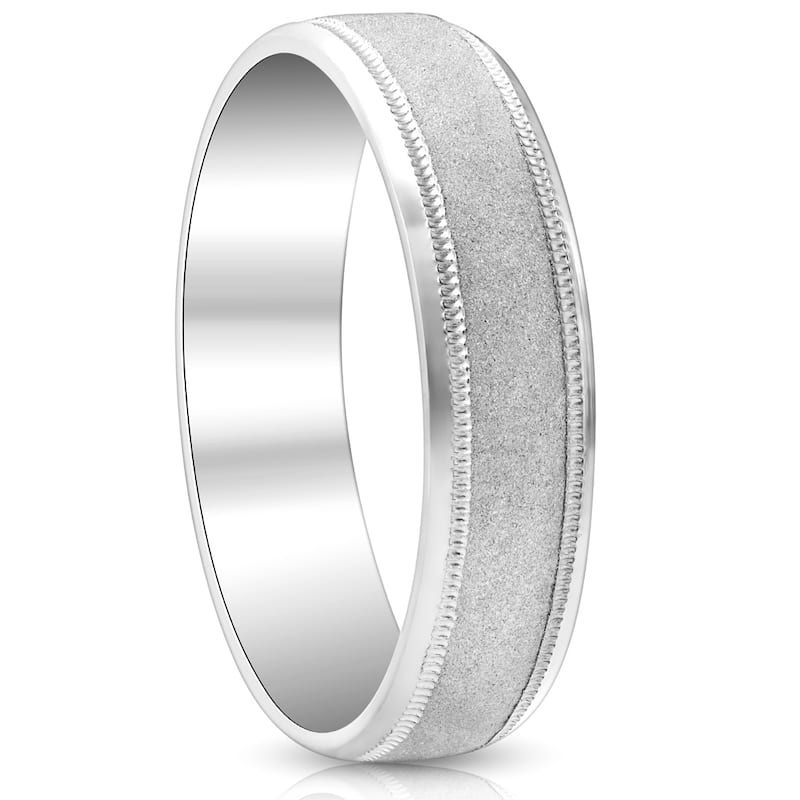 Mens White Gold Hammered Wedding Ring Comfort Band New
