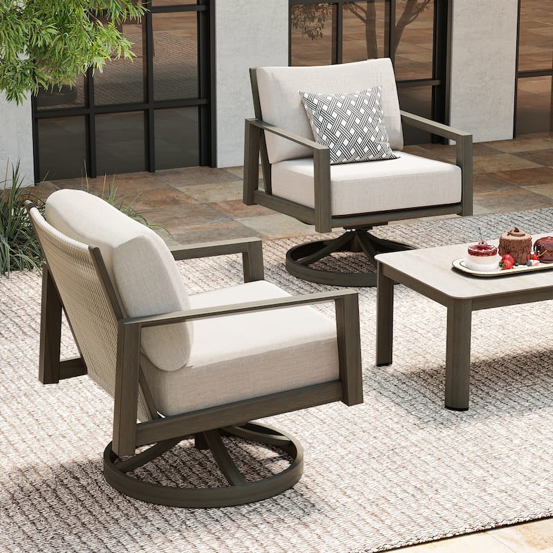 Nimbus 1-Piece Brown Aluminum Patio Swivel Sofa Chair with Sunbrella Light Gray Cushions