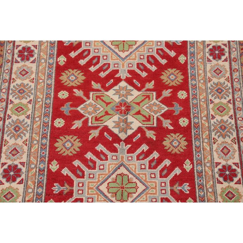 Red Kazak Oriental Accent Rug Handmade Geometric Wool Carpet - 3'3"x 5'0"