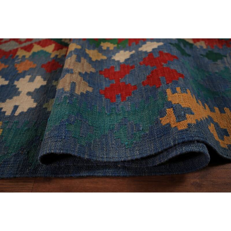 Geometric Kilim Large Rug Hand-Woven Oriental Wool Carpet - 10'2" x 16'1"