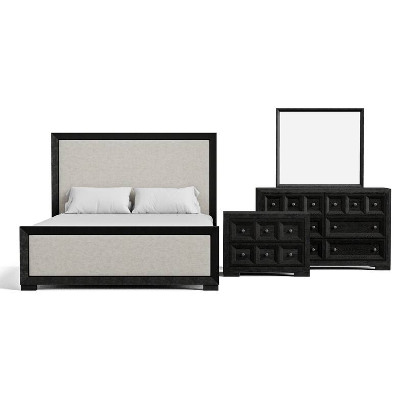 Furniture of America Durem II Modern 4-Piece Solid Wood Panel Bedroom Set with Oversized Nightstand and Dresser/Mirror
