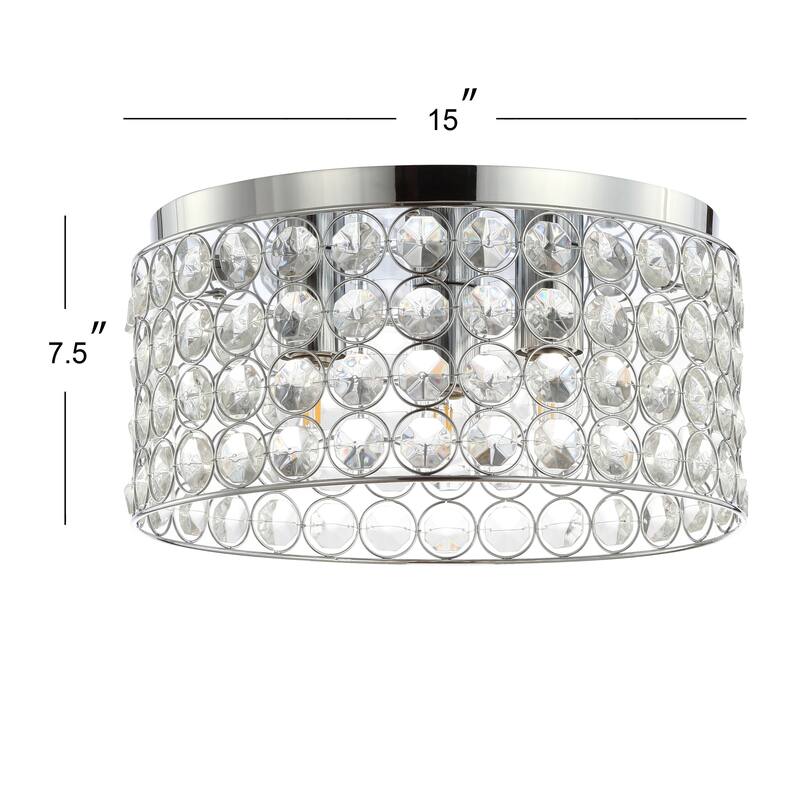 Evelyn 15" 3-Light Crystal/Metal LED Flush Mount, Chrome by JONATHAN Y