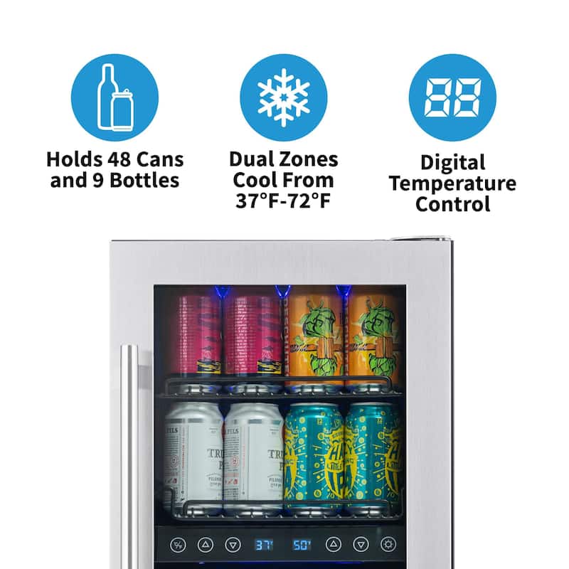NewAir SplitShelf Built-In Wine & Beverage Cooler for 9-Bottle Wine & 48 Can Cellar Fridge Refrigerator in Stainless Steel