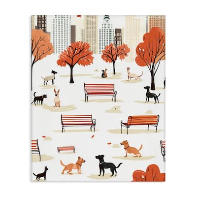 Stupell Autumn City Park Dogs Canvas Wall Art Design By Arlington Prints