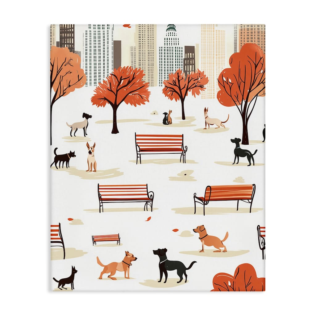 Stupell Autumn City Park Dogs Canvas Wall Art Design By Arlington Prints